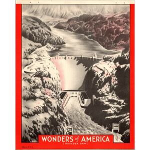 Vintage Litho Art Print Boulder Dam Wonders of America Series Mountains
